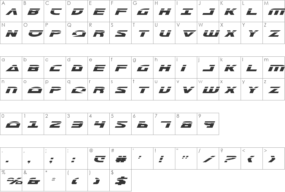 Morse NK Laser Italic font character map preview