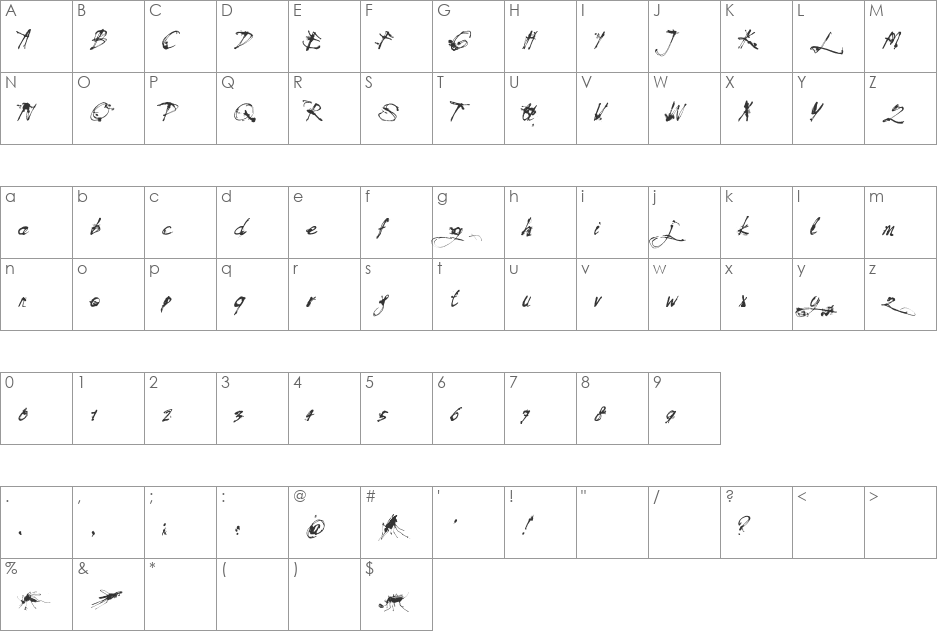 Mosquito font character map preview