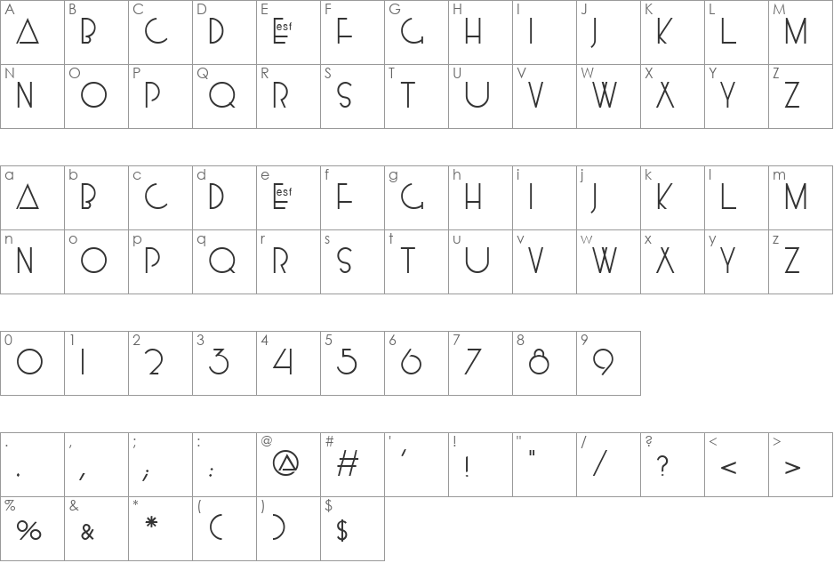 Mossy font character map preview