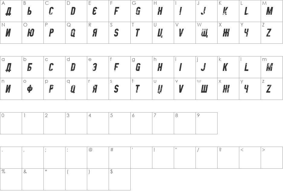 Motherland font character map preview