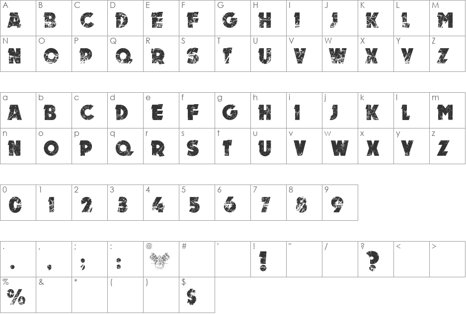 MOTOR font character map preview