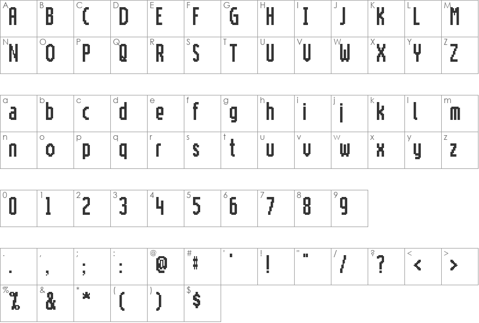 Motorola ScreenType font character map preview
