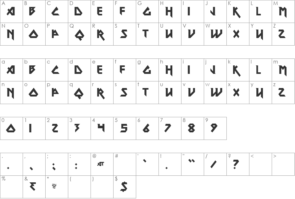 Mountain font character map preview