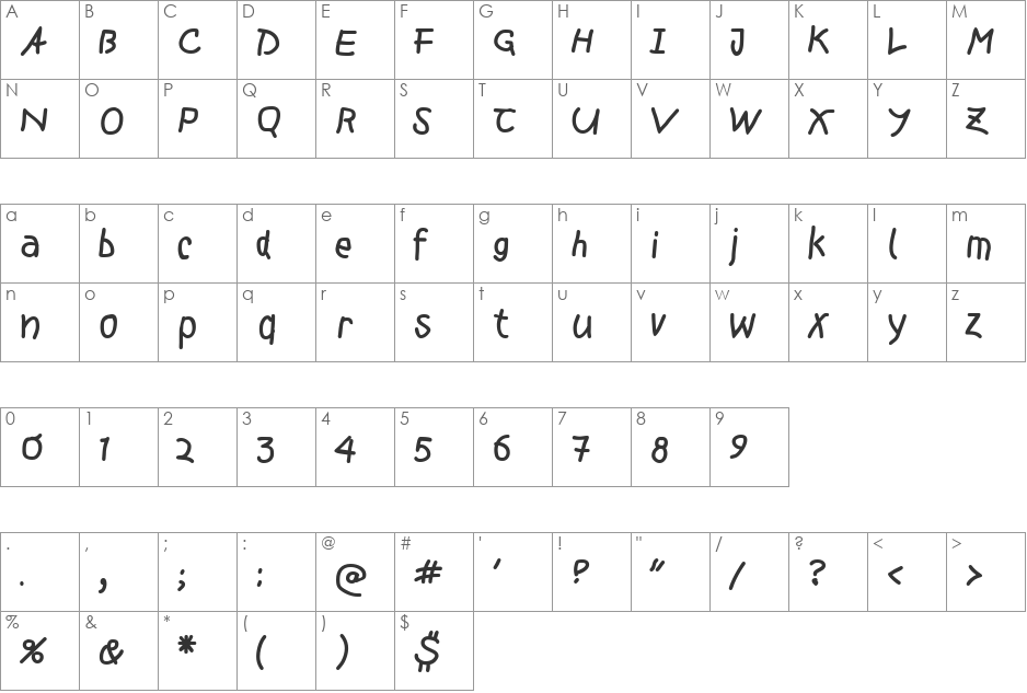 MousePen font character map preview