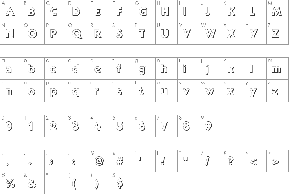 Mouser 3D font character map preview