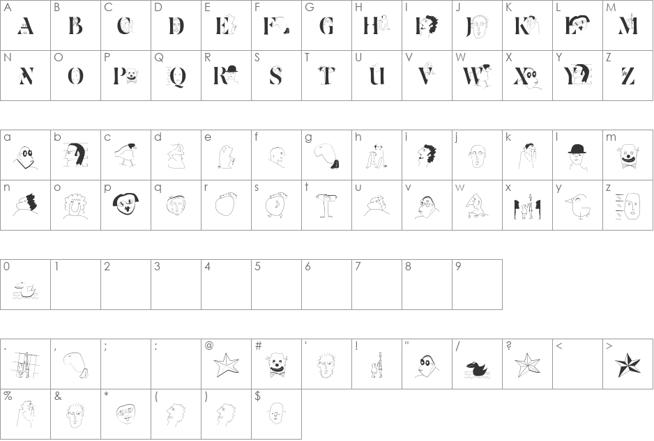 MouseScribbles font character map preview