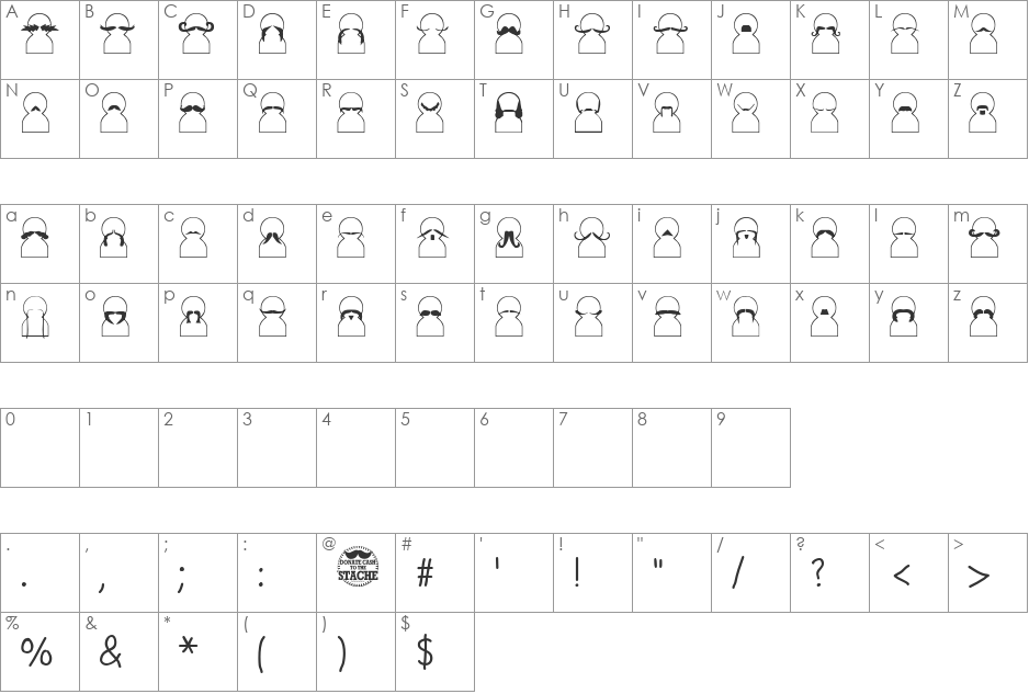 Movember font character map preview