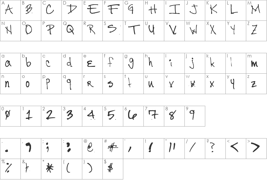 Mr. Ortiz font character map preview