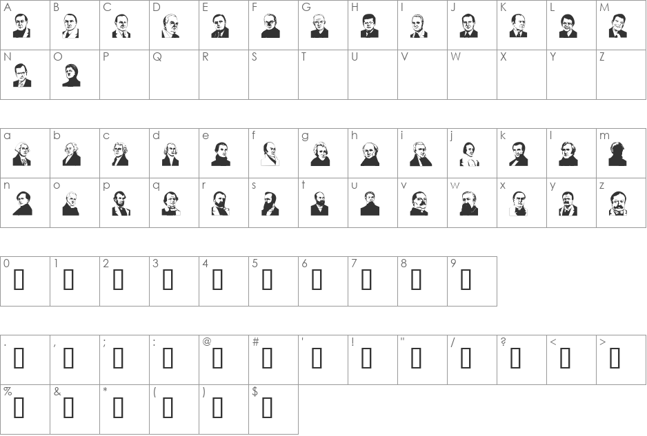 MrPresident font character map preview