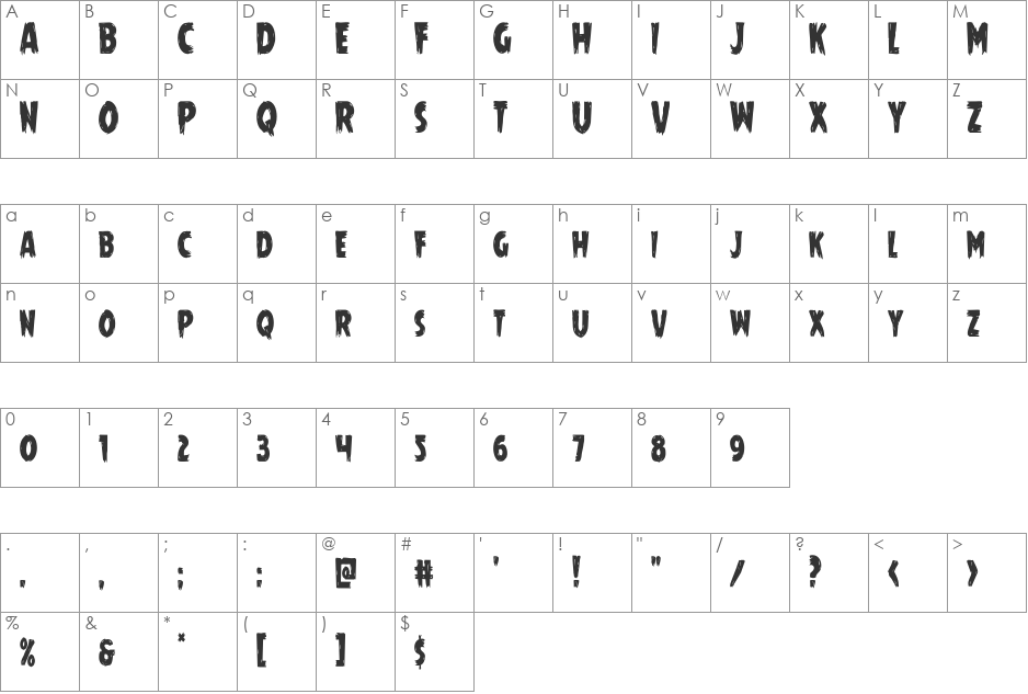 Mrs. Monster Condensed font character map preview