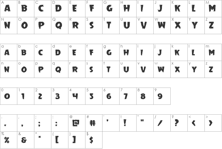 Mrs. Monster Expanded font character map preview
