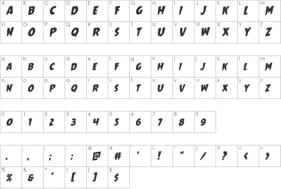 Mrs. Monster Rotalic font character map preview