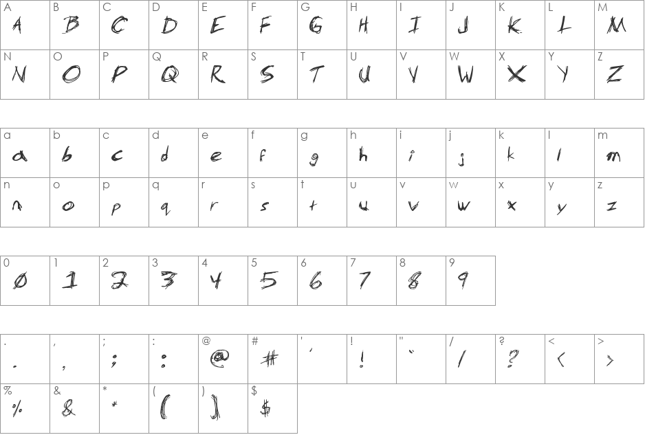 MS-Scratch font character map preview