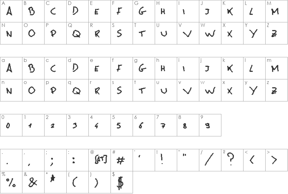 MsPain font character map preview