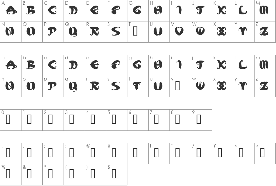 MStK font character map preview