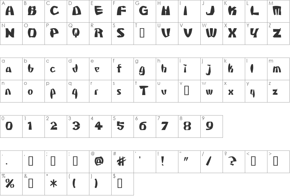 MStKrufruf font character map preview