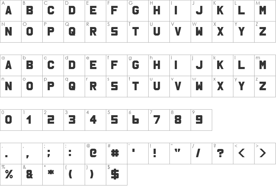 MSU1 Cyrillic font character map preview