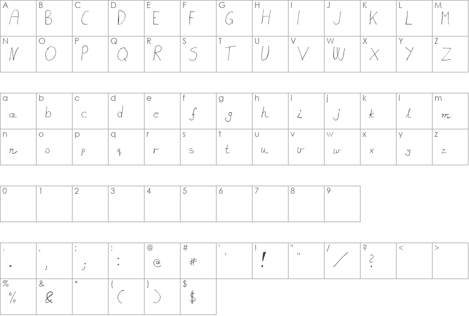 MTF akhn font character map preview