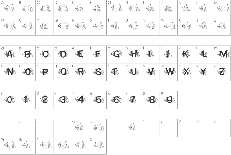 MTF Base Dash Leafy font character map preview