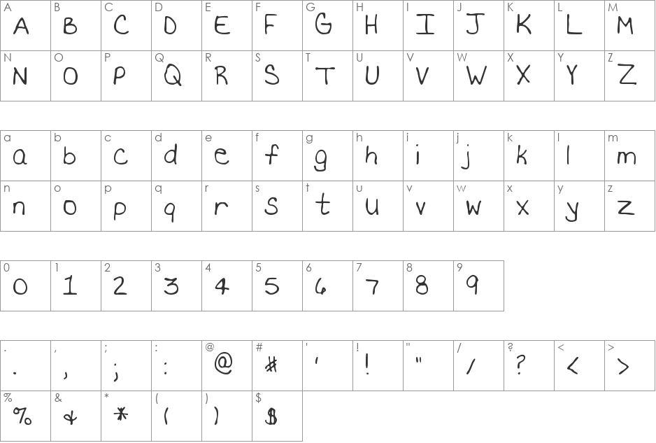 MTF Becki font character map preview