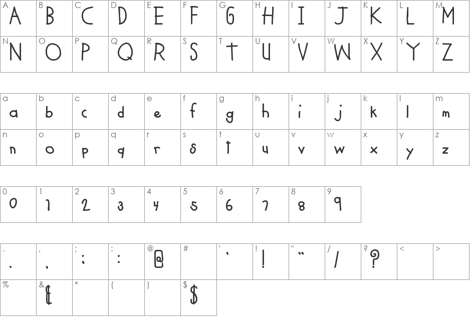 MTF Cool Kid font character map preview