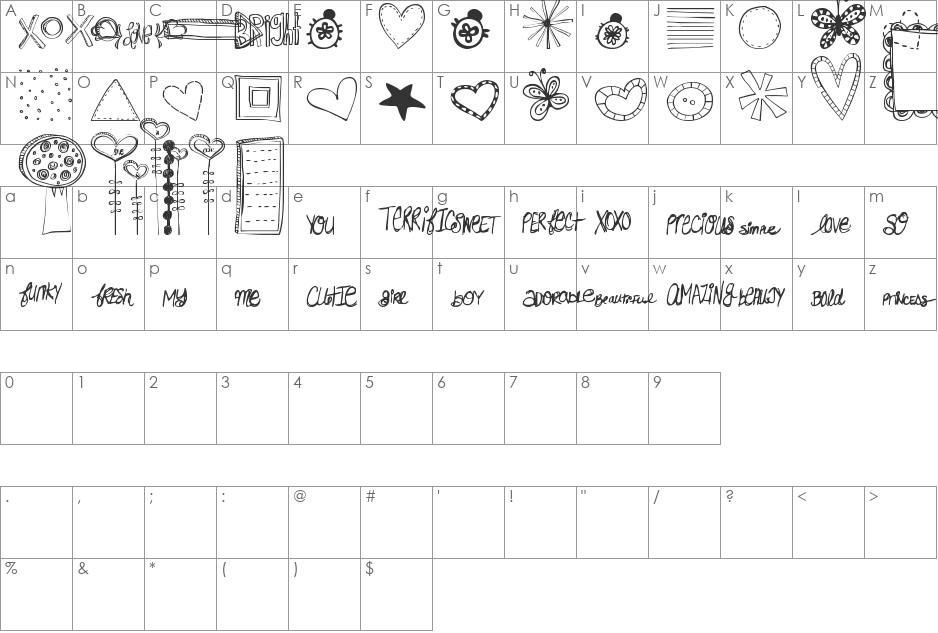 MTF Doodlewhats font character map preview