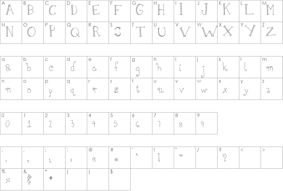 MTF Girlie font character map preview