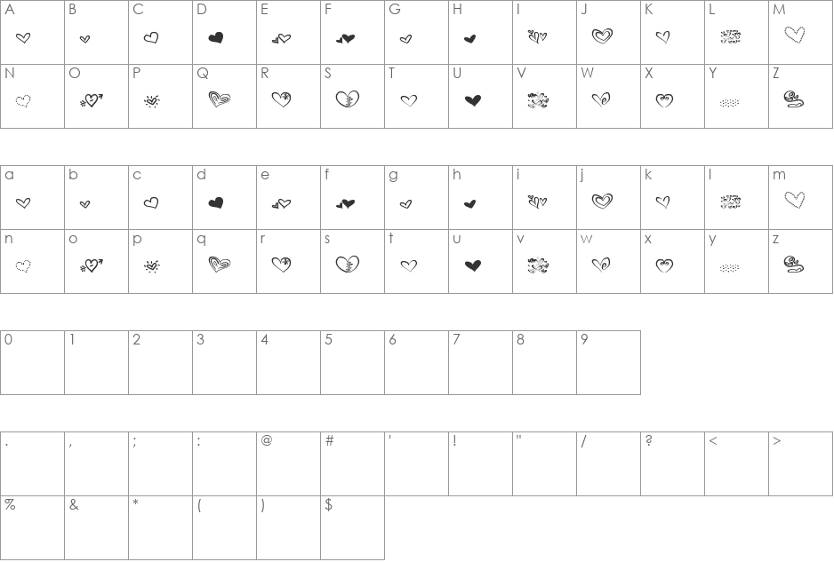 MTF Heart Doodle font character map preview