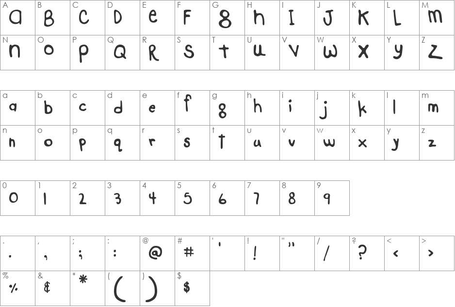 MTF Hello Again font character map preview