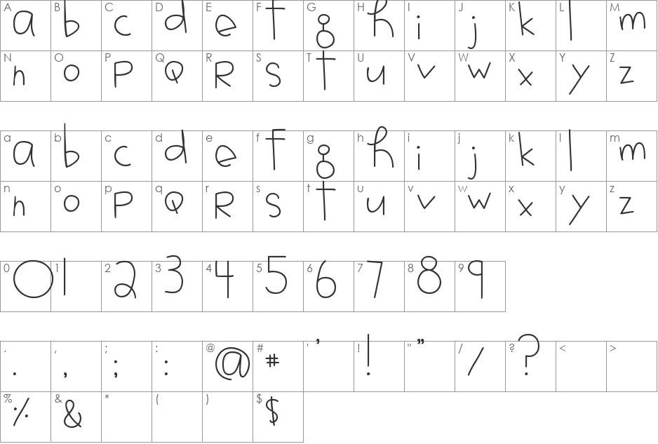 MTF Jotted font character map preview