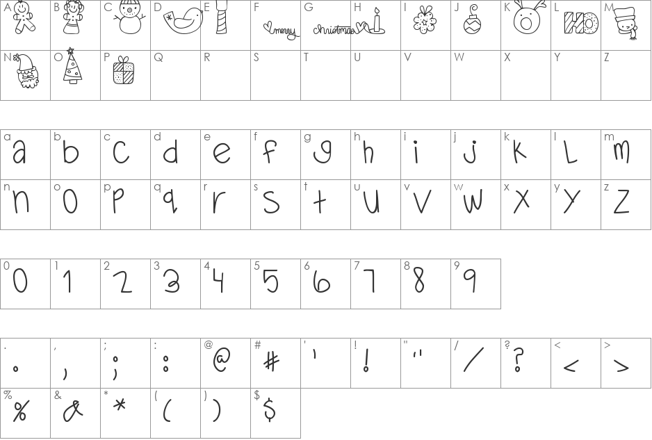 MTF Kinder Rules font character map preview