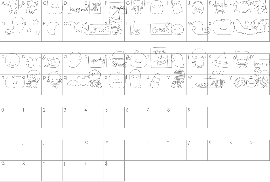 MTF Sweet Halloween Dings font character map preview