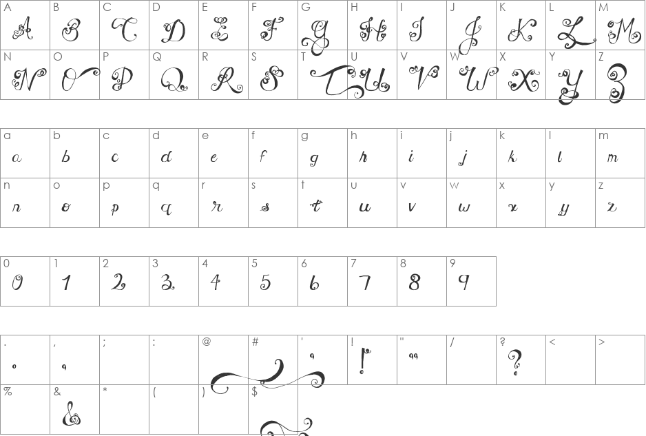 MTF Under Your Skin font character map preview