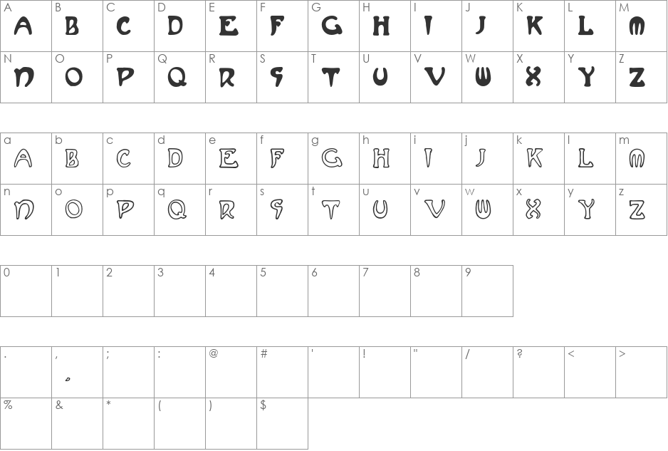 MuchaFrenchCapitals font character map preview