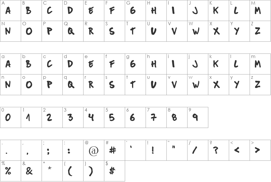 Mucky Sans font character map preview