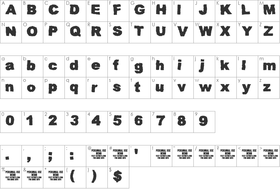 Muddy Tractor font character map preview