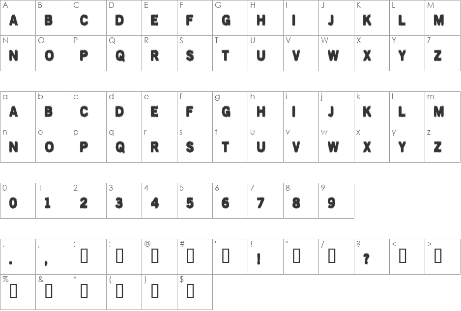 MUDDY TYRES font character map preview