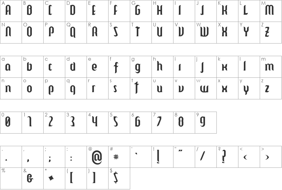 Mulago font character map preview
