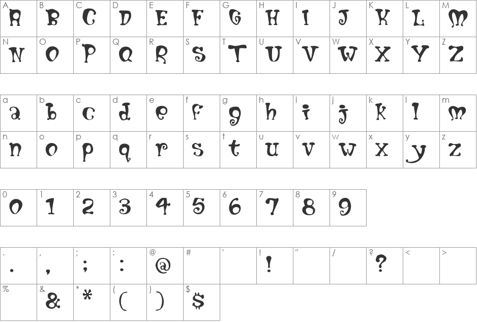 Mumblypegs font character map preview