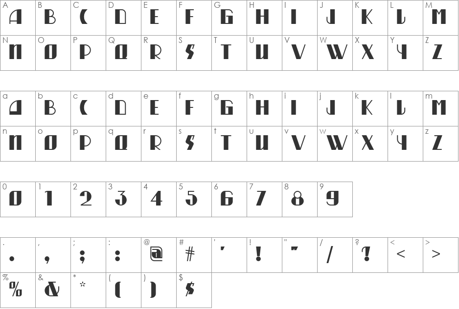 Munchausen NF font character map preview