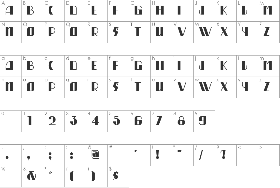 MunchausenNF font character map preview