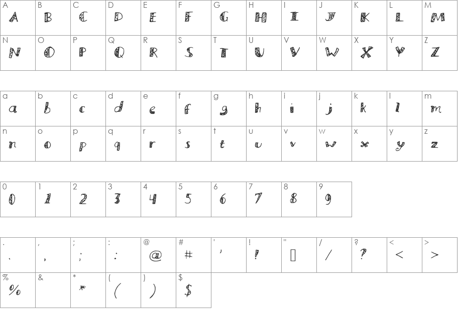 MuraLetters font character map preview