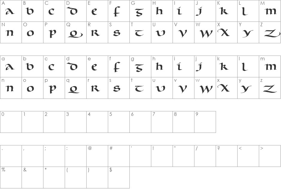 Murray Uncial font character map preview