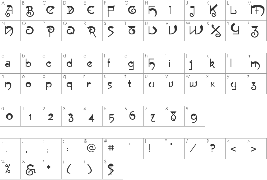 MuseFace font character map preview