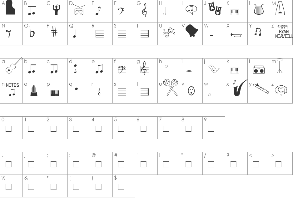 Music Fun font character map preview