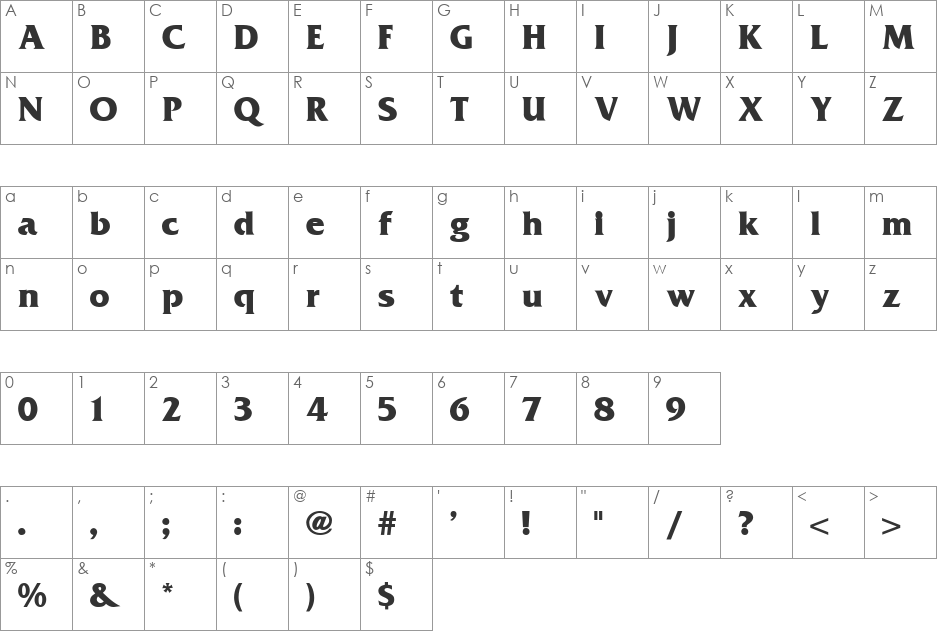 Muster Condensed SSi font character map preview