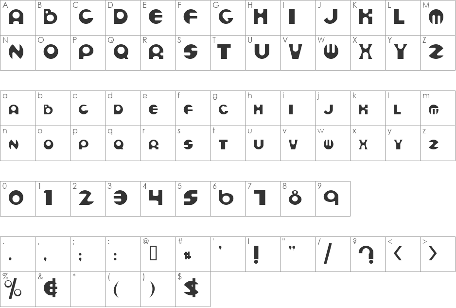 Mutant font character map preview