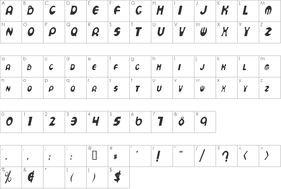 MutantCondensed font character map preview