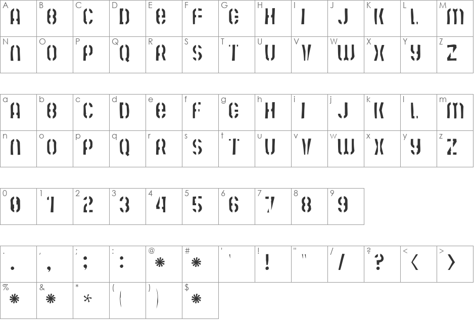 Mute Fruit Skimpy Krash font character map preview