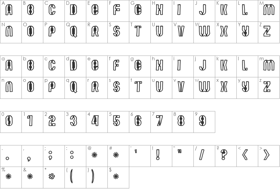 Mute Fruit White Krash font character map preview